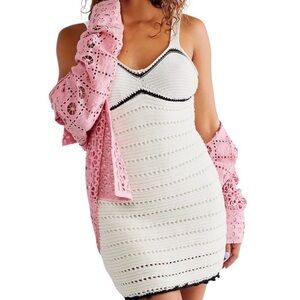 Free People Devvy Knit Crochet Mini Dress Off White Size S